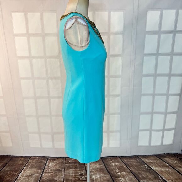 Lilly Pulitzer solid blue beaded cutout neckline shift dress size 2 - Picture 5 of 11